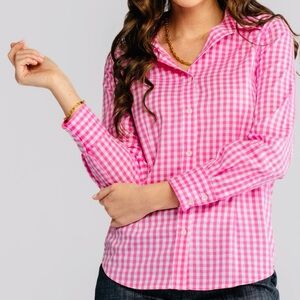 Talbots Pink &‎ White Gingham Plaid Lightweight Cotton Button Down Blouse Size 8